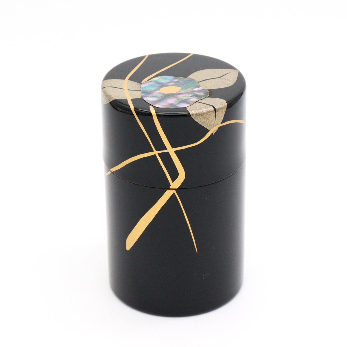 Korindo Echizen: Urushi Tea Canister Kai-Tsubaki - 光琳堂 越前漆器: うるし茶筒「貝椿」