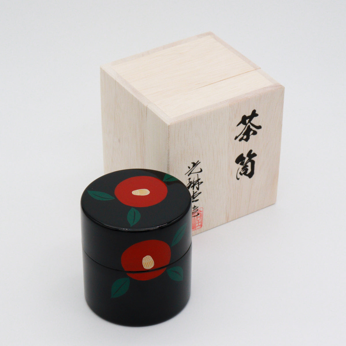 Korindo Echizen: Urushi Tea Canister Kuro-Tsubaki - 光琳堂 越前漆器: うるし茶筒「黒椿」 yumenet.live