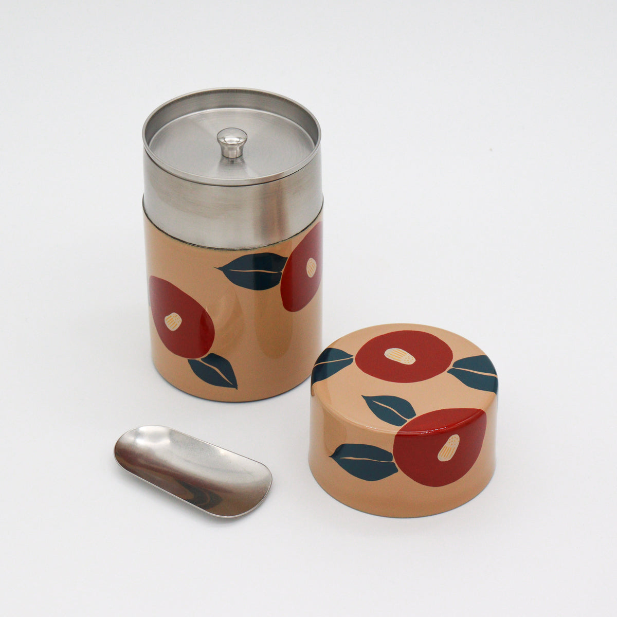 Korindo Echizen: Urushi Tea Canister Shiro-Tsubaki - 光琳堂 越前漆器: うるし茶筒「白椿」
