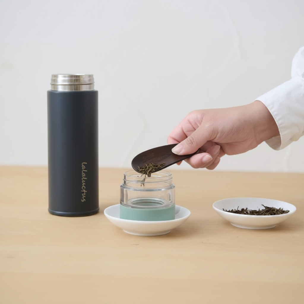 Lalaluctus Tea Bottle - Stainless Steel Tumbler with Tea Strainer - Dark Gray - 400 ml yuomi.life