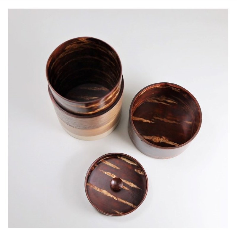 Fujiki Denshiro: Wazutsu Series Kabazaiku Tea Canisters, 4-color Sakura Bark 輪筒4色 茶筒 無地皮 - yumenet.live
