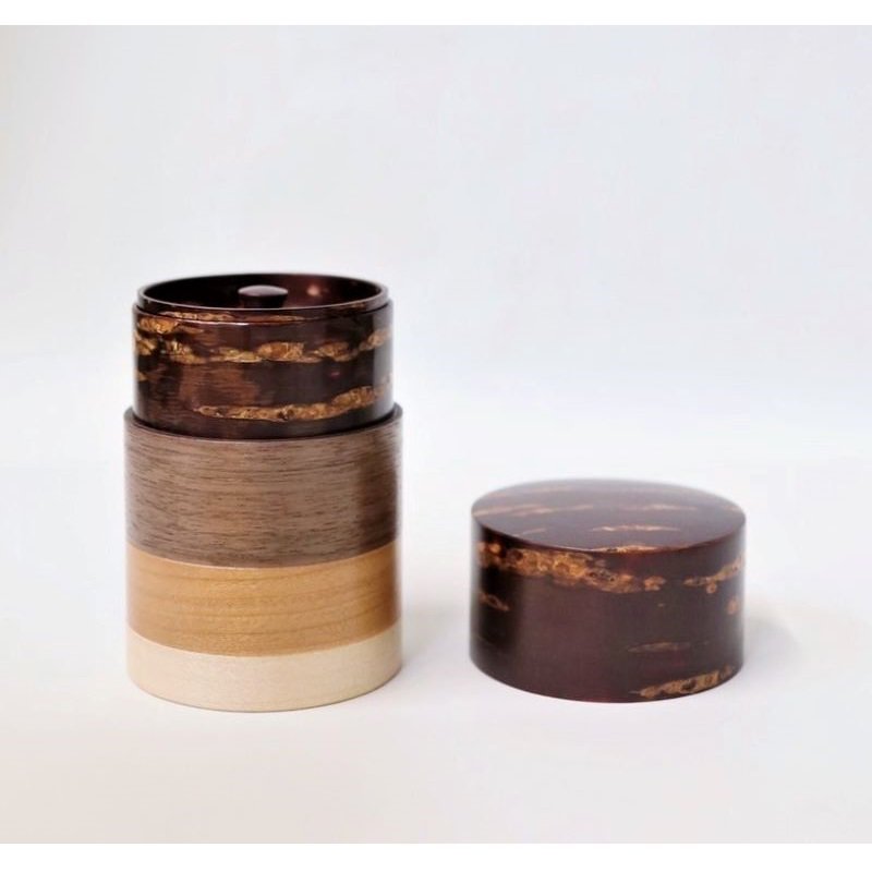 Fujiki Denshiro: Wazutsu Series Kabazaiku Tea Canisters, 4-color Sakura Bark 輪筒4色 茶筒 無地皮 - yumenet.live