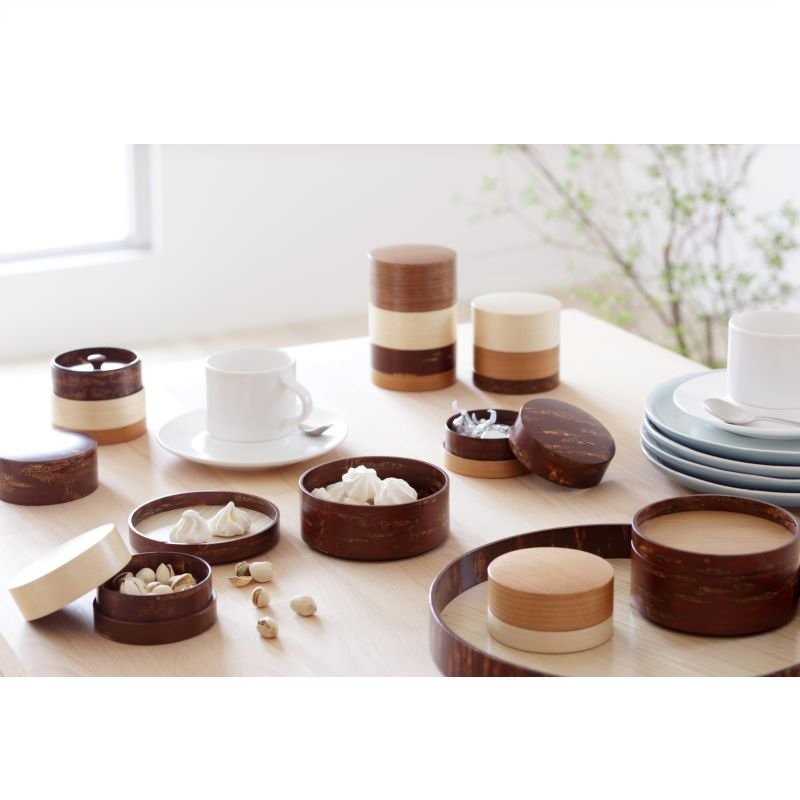 Fujiki Denshiro: Wazutsu Series Kabazaiku Tea Canisters, 4-color Sakura Bark 輪筒4色 茶筒 無地皮 - yumenet.live