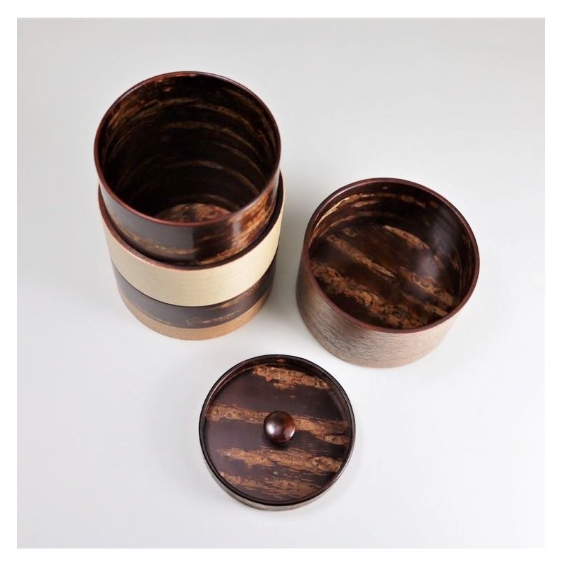 Fujiki Denshiro: Wazutsu Series Kabazaiku Tea Canisters, 4-color Walnut 輪筒4色 茶筒 くるみ - yumenet.live