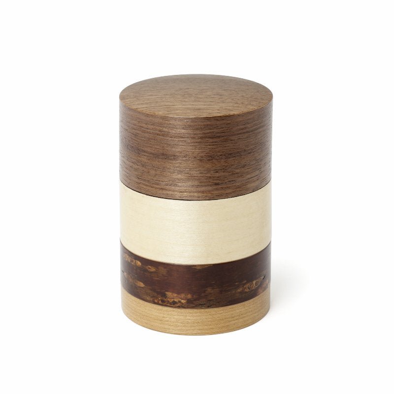 Fujiki Denshiro: Wazutsu Series Kabazaiku Tea Canisters, 4-color Walnut 輪筒4色 茶筒 くるみ - yumenet.live