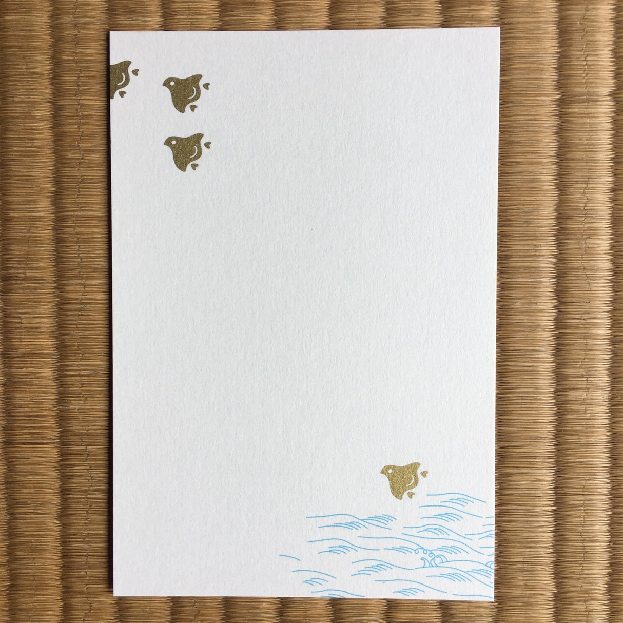 Silkscreen Postcard - Golden Birds Over the Waves - yumenet.live
