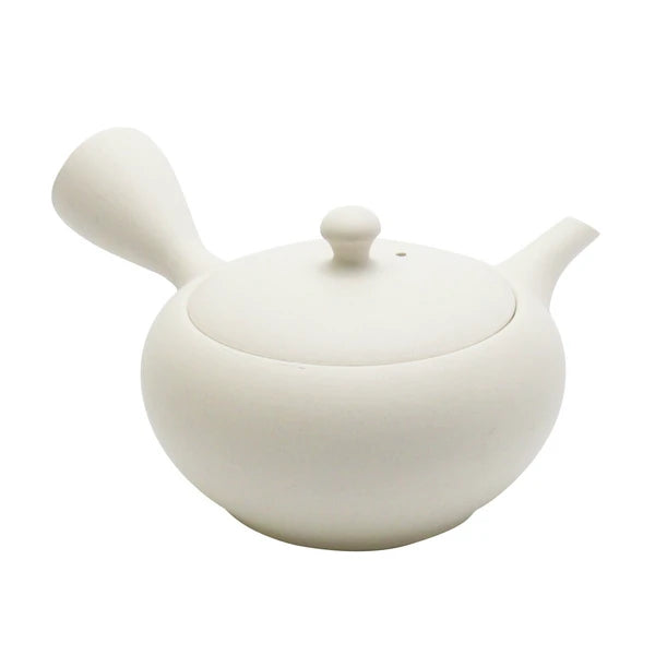 祥古窯(F414)：雲平 オフホワイト土急須(300ml) 晶光白泥平丸急須