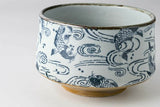 Carp in Waves Pattern Matcha Bowl in Wooden Gift Box