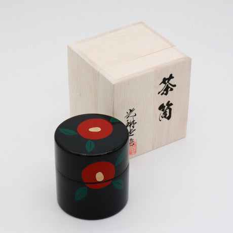 Korindo Echizen: Urushi Tea Canister Kuro-Tsubaki - 光琳堂 越前漆器: うるし茶筒「黒椿」 yumenet.live