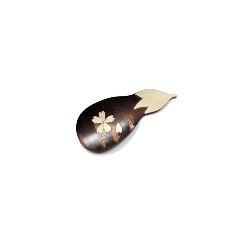 Fujiki Denshiro (last few units): Sakura Bark Tea Scoop Chasaji, Eggplant-shaped design with Sakura 茶箕 ナス 桜 - yumenet.live