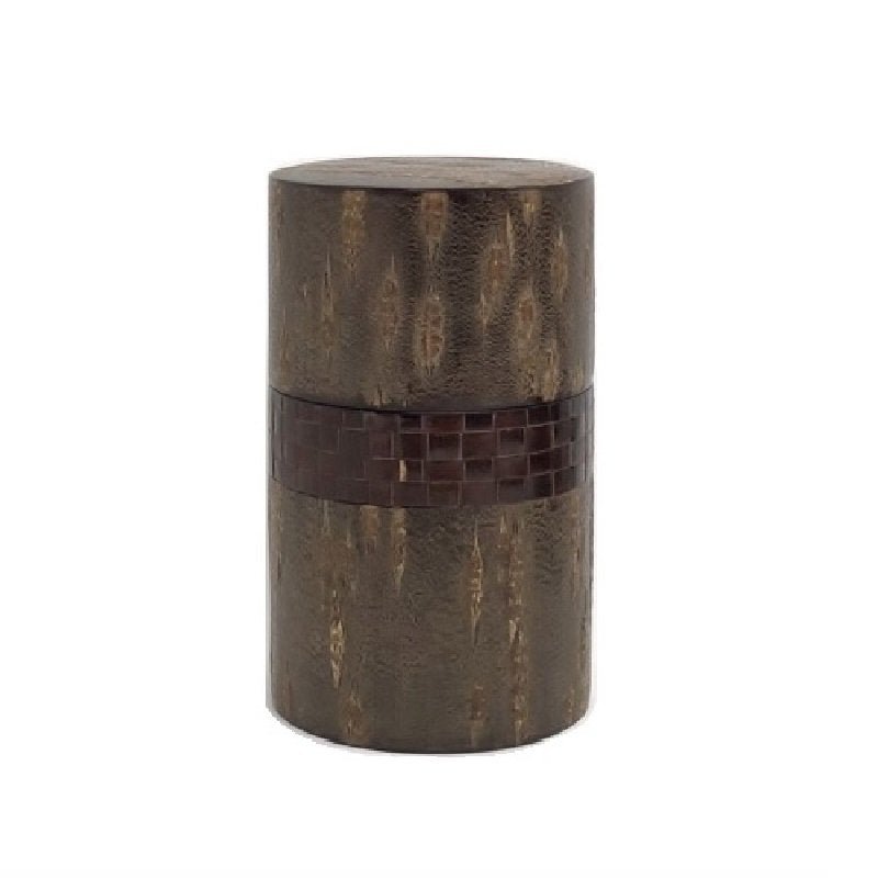 Fujiki Denshiro: Oyama Sakura Bark Chazutsu, Ajiro Weave (Horizontal Stripe) by Arakawa Keitaro 総皮茶筒 大山桜 アジロ 横（荒川慶太郎　作） - yumenet.live