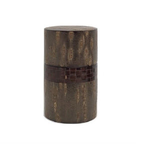 Fujiki Denshiro: Oyama Sakura Bark Chazutsu, Ajiro Weave (Horizontal Stripe) by Arakawa Keitaro 総皮茶筒 大山桜 アジロ 横（荒川慶太郎　作） - yumenet.live