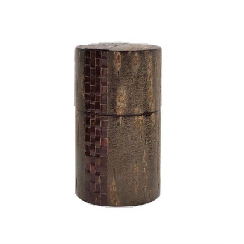 Fujiki Denshiro: Oyama Sakura Bark Chazutsu, Ajiro Weave (Vertical Stripe) by Arakawa Keitaro 総皮茶筒 大山桜 アジロ 縦（荒川慶太郎　作） - yumenet.live