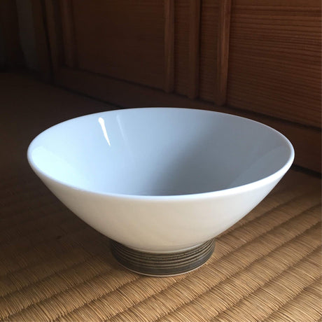 Hakusan Porcelain: Hasamiyaki Rice Bowl - "Threads of Hemp" (Indigo or Sepia) - yumenet.live