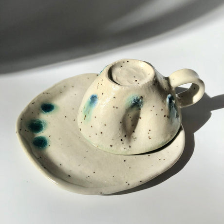 Hiroshi Hirai: Heart Shaped Cup & Saucer Set, Green Accents - yumenet.live