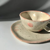 Hiroshi Hirai: Heart Shaped Cup & Saucer Set, Pink Accents - yumenet.live