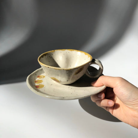 Hiroshi Hirai: Heart Shaped Cup & Saucer Set, Yellow Accents - yumenet.live