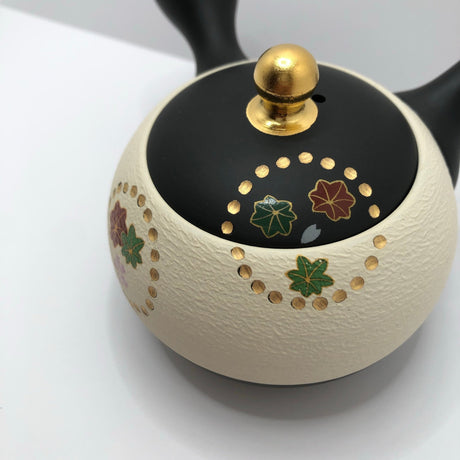 Isobe Ceramics mi122: Tokoname Kyusu Golden Autumn Leaves by Shouhou 200 ml 金彩紅葉桜 - yumenet.live