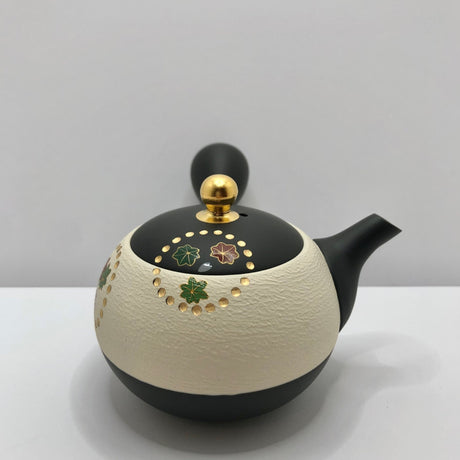Isobe Ceramics mi122: Tokoname Kyusu Golden Autumn Leaves by Shouhou 200 ml 金彩紅葉桜 - yumenet.live