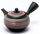 Koizumi: Left-handed Silver & Pink Striped Tokoname Kyusu Tea Pot by Kiln Tosei, 330 ml, 8-193 【陶聖】２色ルレット左手急須 - yumenet.live