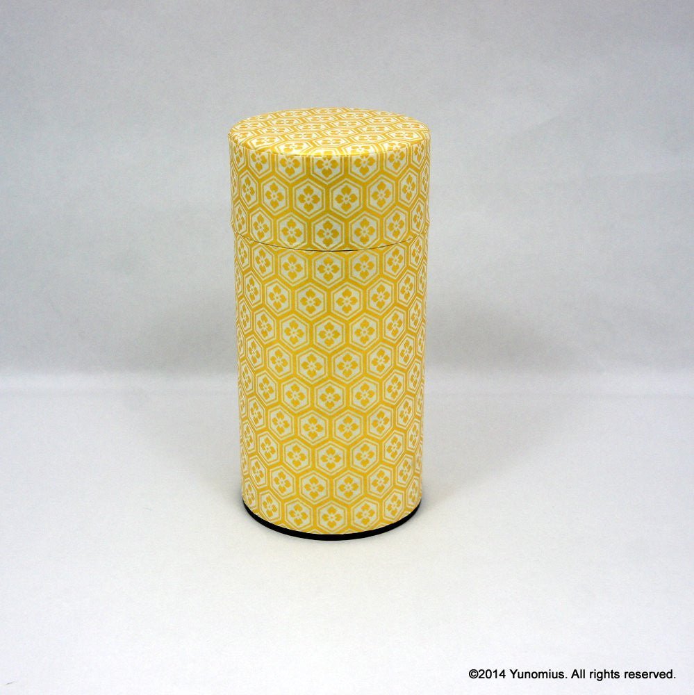 Okumura Seikan: Tea Canister, Chiyogami Washi Paper, Gold and White Tortoiseshell Pattern (size for 175g sencha) - yumenet.live