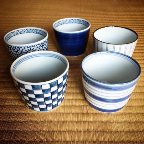 Saikai Ceramics: 5-piece Aritayaki Soba Cup Set, Indigo Design Series - yumenet.live