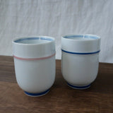 Saikai Ceramics: Blue Trim, White Porcelain Yunomi Tea Cup with Blue Accents 150 ml - yumenet.live