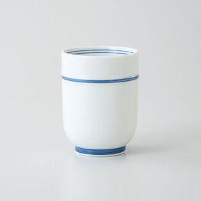 Saikai Ceramics: Blue Trim, White Porcelain Yunomi Tea Cup with Blue Accents 150 ml - yumenet.live