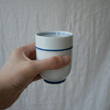 Saikai Ceramics: Blue Trim, White Porcelain Yunomi Tea Cup with Blue Accents 150 ml - yumenet.live