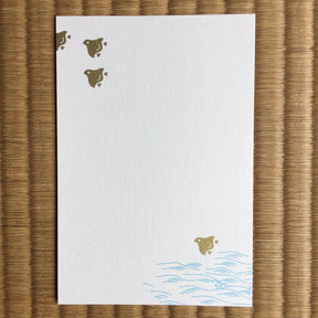 Silkscreen Postcard - Golden Birds Over the Waves - yumenet.live