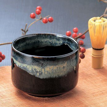Yamaki Ikai M1412: Black Minoyaki Tenmoku Matcha Tea Bowl - yumenet.live