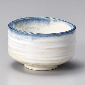 Yamaki Ikai M1429: White and Blue edge Matcha Tea Bowl (Kaneta Ceramics) - yumenet.live