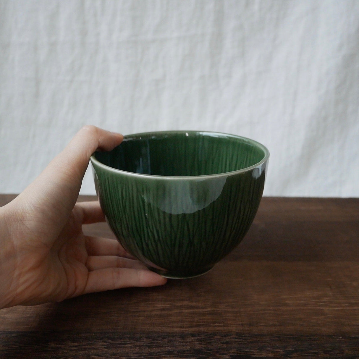 Yamani - Miyama Tableware: "Crease" Matcha Bowl Oribe Green - yumenet.live