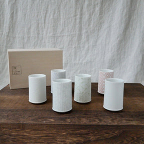 Yamani - Miyama Tableware: Sasasa Guinomi Shot Glass 6-Piece Set with Wooden Gift Box - yumenet.live